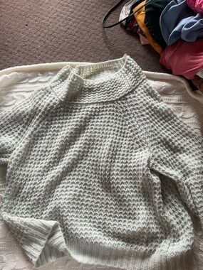 Maeve by Anthropologie White/Gray XL large waffle knot Textured Knit Sweater.